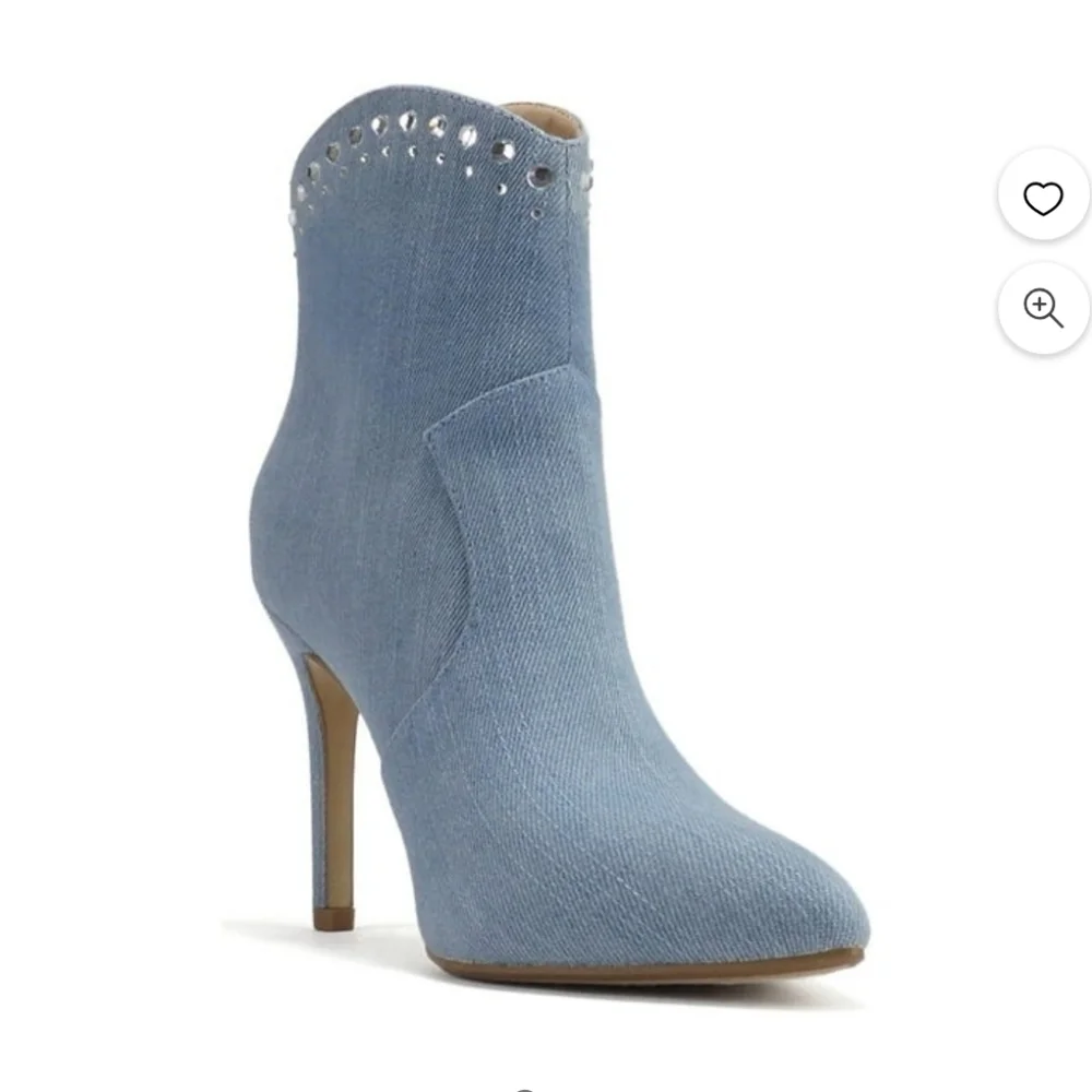 Soda‎ Light Blue Denim Pointed Toe Stiletto Bootie with Rhinestones Size 8.5 NWT